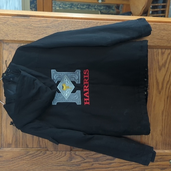 Cruel Girl Harris Leather Western Saddle Logo Hooded Winter Coat Black Size XS